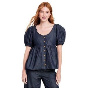 Kika Vargas x Target Puff Sleeve Blouse with Scallop Detail NWT Size XXS